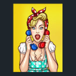 Pop Art Woman op het poster van twee telefoons<br><div class="desc">Origineel afbeelding door freepik.com (gebruikt met licentie),  gewijzigd door mij. Bekijk mijn winkel voor meer objecten met dit afbeelding.</div>
