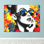 Pop art woman with sunglasses canvas afdruk (Insitu (Houten vloer))