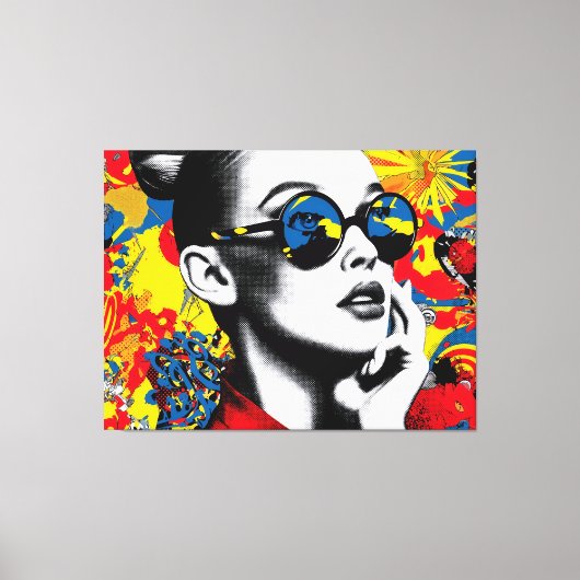 Pop art woman with sunglasses canvas afdruk (Voorkant)
