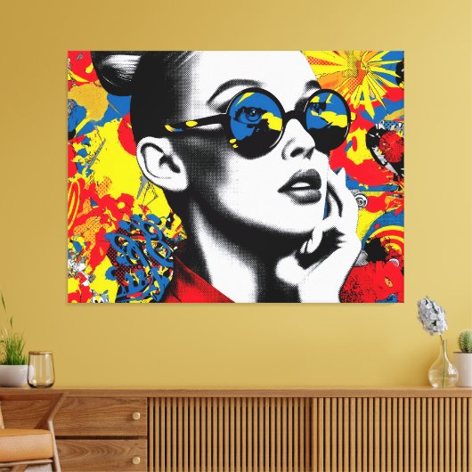 Pop art woman with sunglasses canvas afdruk (Insitu (Woonkamer))