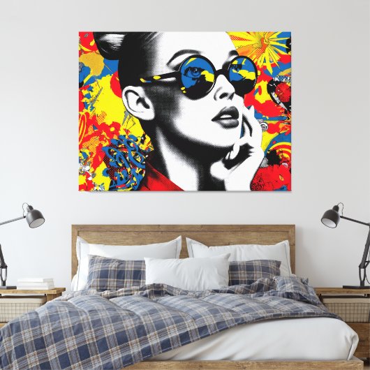 Pop art woman with sunglasses canvas afdruk (Insitu (Slaapkamer))