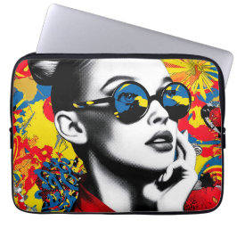 Pop art woman with sunglasses laptop sleeve