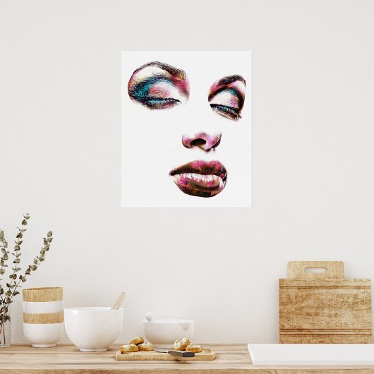 Pop Art Womans Face Gold Makeup schoonheid Abstrac Poster (Keuken)