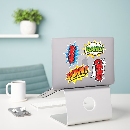 Pop Art Wow Bang OMG Pow! Sticker (Laptop op bureau)