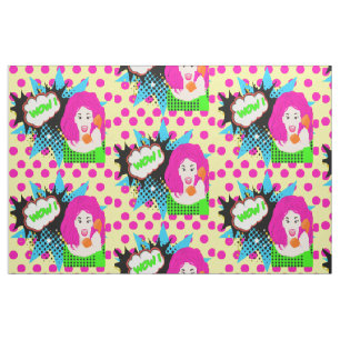 Pop Art WOW Meisje Op Telefoon Stof