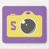 Pop Art Yellow Camera Paars Monogram Muismat (Voorkant)