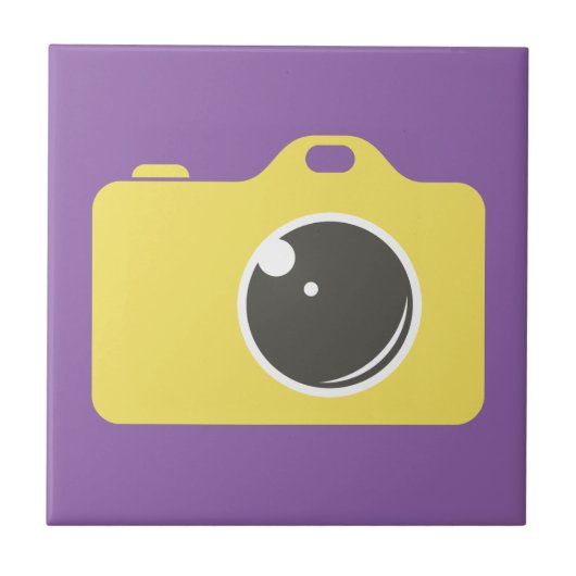 Pop Art Yellow Camera Paars Tegeltje (Voorkant)