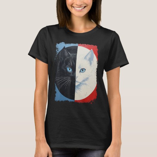 Pop Art Yin Yang Cat T-shirt (Voorkant)