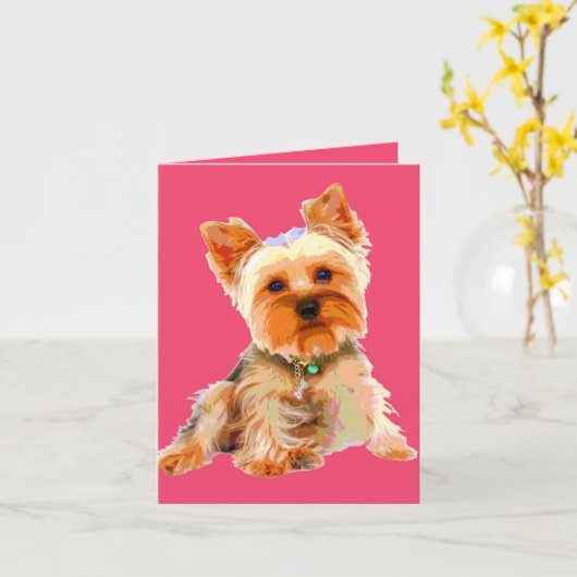 Pop-art Yorkie Kaart (Gele Bloem)