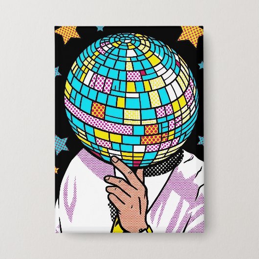 Pop Art Zanger Spiegelbal Disco Bal Button (Voorkant)