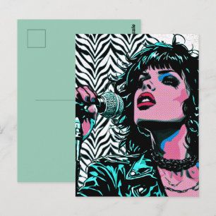 Pop Art Zanger Teal Roze Muzikanten Muziek Liefheb Briefkaart