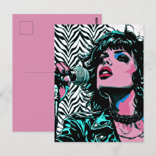 Pop Art Zanger Teal Roze Muzikanten Muziek Liefheb Briefkaart