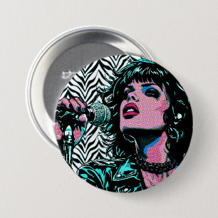 Pop Art Zanger Teal Roze Muzikanten Muziek Liefheb Ronde Button 7,6 Cm