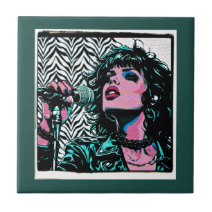 Pop Art Zanger Teal Roze Muzikanten Muziek Liefheb Tegeltje