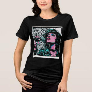 Pop Art Zanger Teal Roze Muzikanten Muziek Liefheb Tri-Blend Shirt