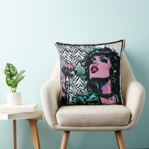 Pop Art Zanger Teal Roze Muzikanten Muziekliefhebb Kussen