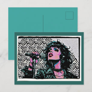 Pop Art Zangeres Halftone Punk Rocker Muziek Liefh Briefkaart