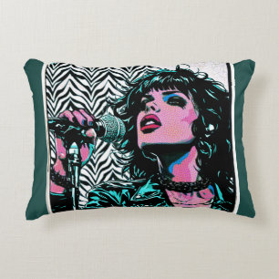 Pop Art Zangeres Teal Roze Punk Rocker Muziek Lief Accent Kussen