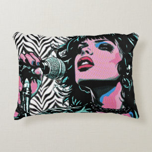 Pop Art-zangeres Teal Roze Punk Rocker Muziek Lief Accent Kussen