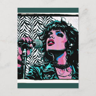 Pop Art Zangeres Teal Roze Punk Rocker Muziek Lief Briefkaart