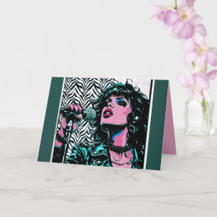 Pop Art Zangeres Teal Roze Punk Rocker Muziek Lief Kaart