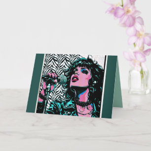 Pop Art Zangeres Teal Roze Punk Rocker Muziek Lief Kaart