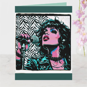 Pop Art Zangeres Teal Roze Punk Rocker Muziek Lief Kaart