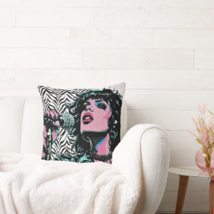 Pop Art Zangeres Teal Roze Punk Rocker Muziek Lief Kussen