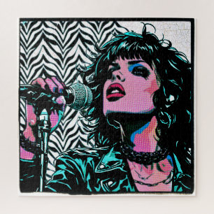Pop Art Zangeres Teal Roze Punk Rocker Muziek Lief Legpuzzel