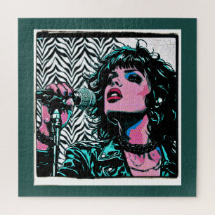 Pop Art Zangeres Teal Roze Punk Rocker Muziek Lief Legpuzzel