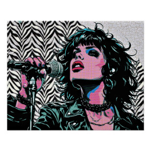 Pop Art Zangeres Teal Roze Punk Rocker Muziek Lief Perfect Poster
