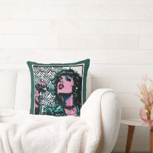 Pop Art Zangeres Teal Roze Punkrocker Muziek Liefh Kussen