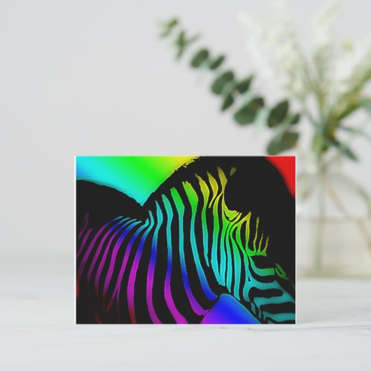 pop art zebra in neonregenboogkleuren briefkaart (Staand voorkant)