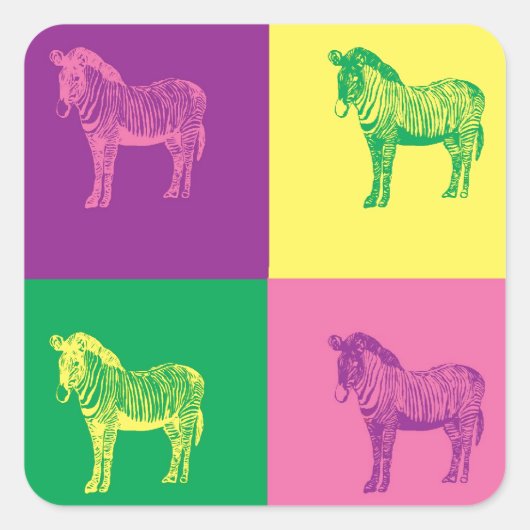 Pop Art Zebra Vierkante Sticker (Voorkant)