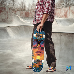 Pop Art Zonsondergang Reflectie - Levendige Retro  Persoonlijk Skateboard