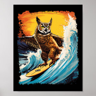 Pop Art Zoo Vintage Vogel Gehoornde Uil Surfen Poster