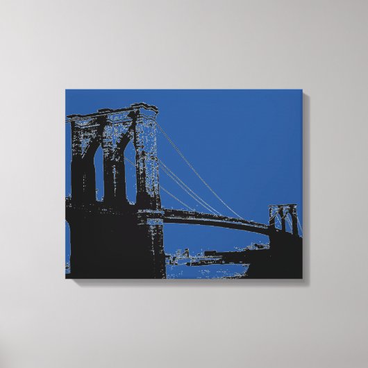 Pop Art Zwart & Blauw Brooklyn Bridge Canvas Afdruk (Voorkant)