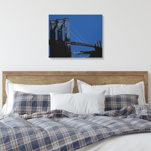 Pop Art Zwart & Blauw Brooklyn Bridge Canvas Afdruk (Insitu (Slaapkamer))