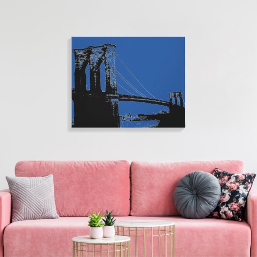 Pop Art Zwart & Blauw Brooklyn Bridge Canvas Afdruk (Insitu (Woonkamer))