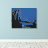 Pop Art Zwart & Blauw Brooklyn Bridge Canvas Afdruk (Insitu (Houten vloer))