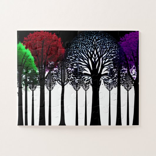 Pop Art Zwart Silhouetbos voor kinderen Legpuzzel (Horizontaal)