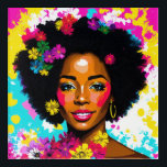 Pop Art Zwart Vrouw Multicolor Acryl Print Acryl Muurkunst<br><div class="desc">Dit unieke kunstwerk is voorzien van een mooie zwarte vrouw met natuurlijk afrohaar in een levendig bloemenportret met kleurrijke poppen en een veelkleurige abstracte achtergrond. Een hint van de jaren '70 esthetiek met gewaagde,  heldere kleuren,  deze melanine schoonheid kunst kan elke plek opfleuren!</div>