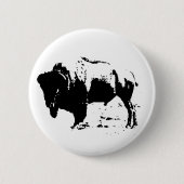 Pop Art Zwart & Wit Buffel Silhouet Button (Voorkant)