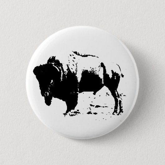 Pop Art Zwart & Wit Buffel Silhouet Button (Voorkant)