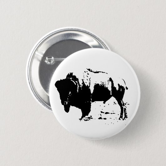 Pop Art Zwart & Wit Buffel Silhouet Button (Voorkant /achterkant)