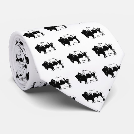 Pop Art Zwart & Wit Buffel Silhouet Stropdas (Opgerold)