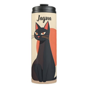 Pop Art Zwarte kat met Oranje zon Thermosbeker