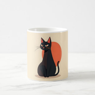 Pop Art Zwarte Kat Sinaasappel Zon Koffiemok