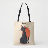 Pop Art Zwarte Kat Sinaasappel Zon Tote Bag (Voorkant)