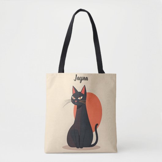 Pop Art Zwarte Kat Sinaasappel Zon Tote Bag (Voorkant)